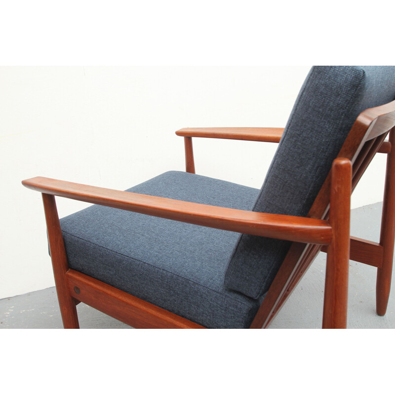 Vintage armchair in teak, darkblue 1960s