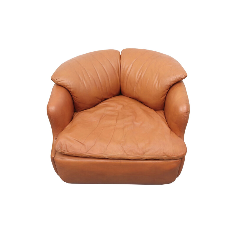 Vintage brown leather chair, Alberto Rosselli for Sapotiti 1970