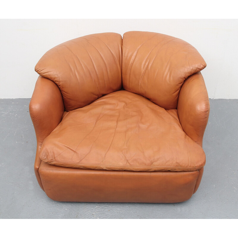 Vintage brown leather chair, Alberto Rosselli for Sapotiti 1970