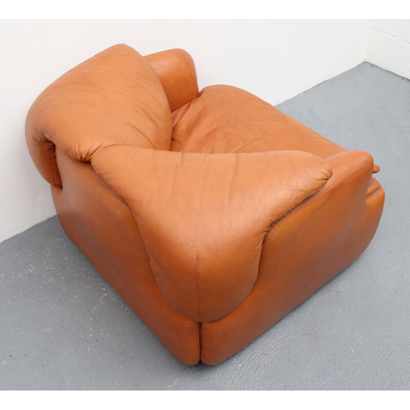 Vintage brown leather chair, Alberto Rosselli for Sapotiti 1970