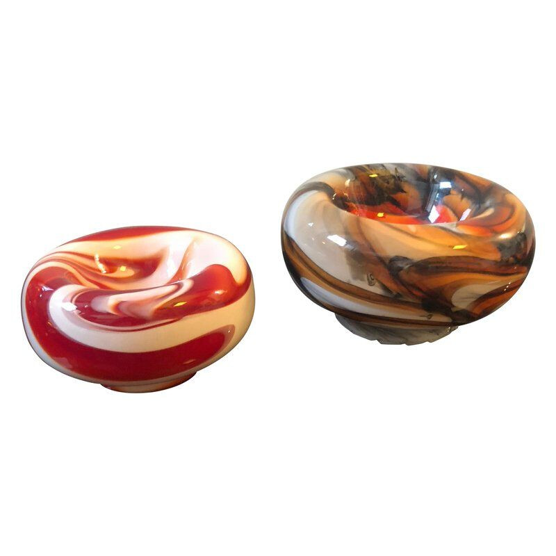 2 Murano Glass Ashtrays by Carlo Moretti for Opaline Florence Italy circa 1970s