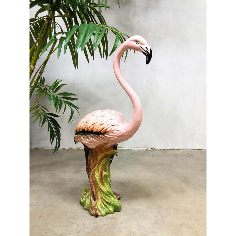 Italian Vintage Ceramic Flamingo Statue from Karlsruher Majolica, 1970s
