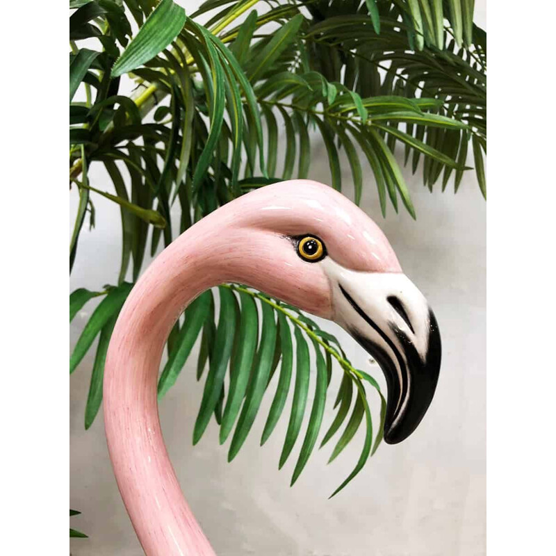 Italian Vintage Ceramic Flamingo Statue from Karlsruher Majolica, 1970s