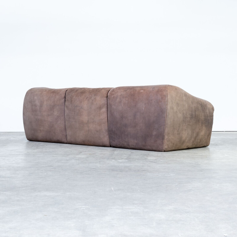 3 seat brown leather sofa 1970s