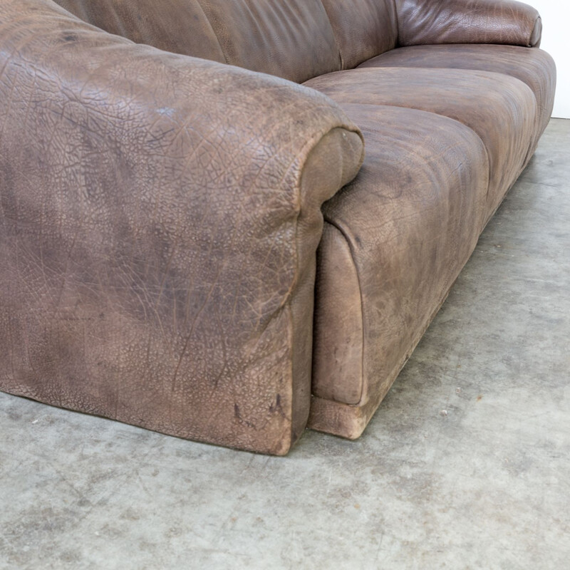 3 seat brown leather sofa 1970s