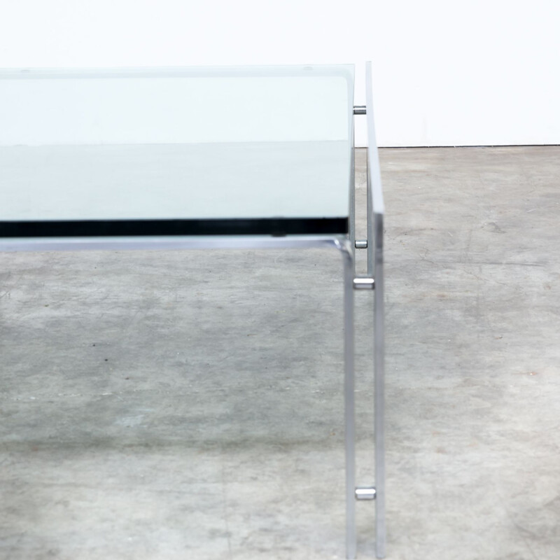 Vintage coffee table in glass and stainless steel frame for Metaform 1970