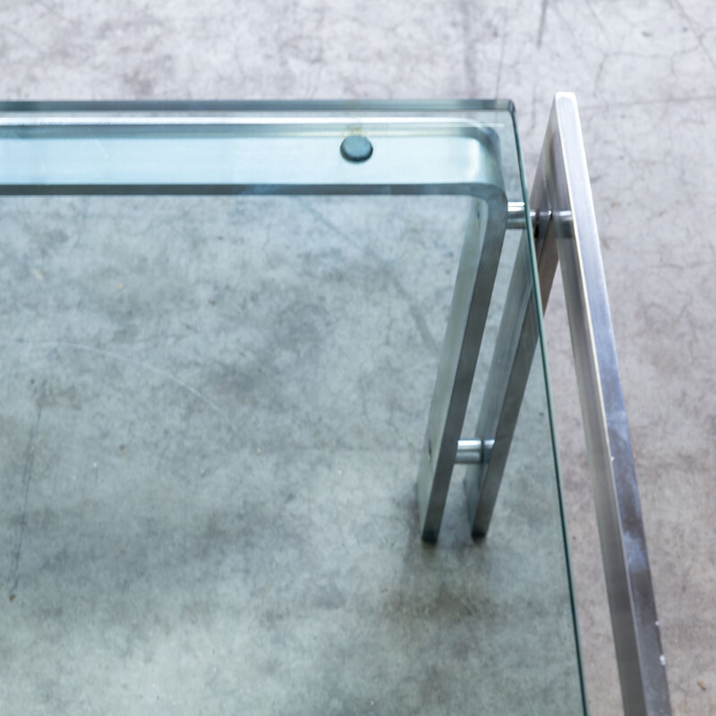 Vintage coffee table in glass and stainless steel frame for Metaform 1970