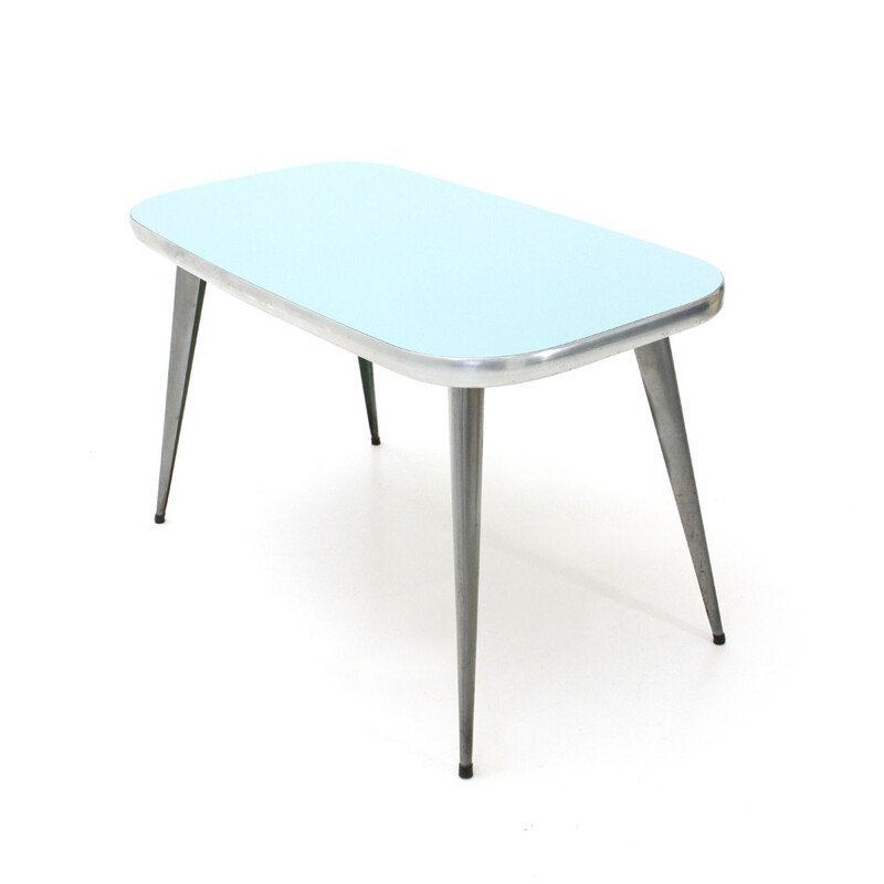 Table à repas vintage avec plateau azur en formica