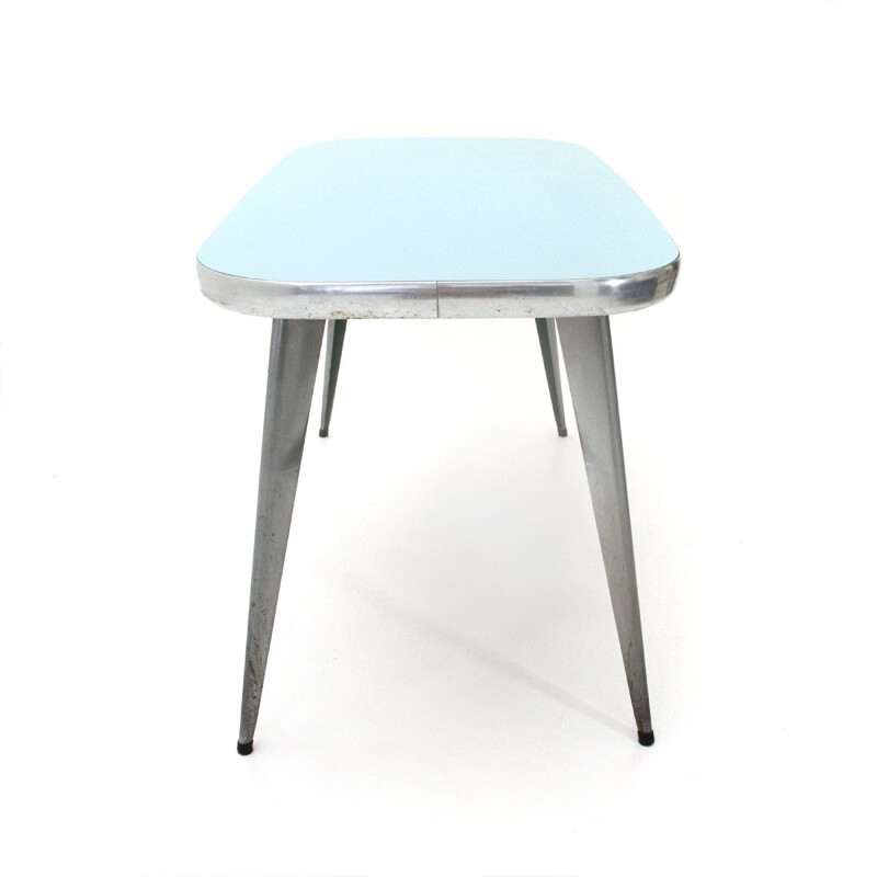 Table à repas vintage avec plateau azur en formica