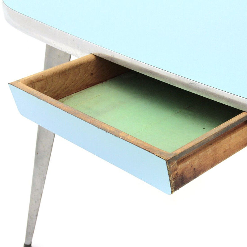 Table à repas vintage avec plateau azur en formica