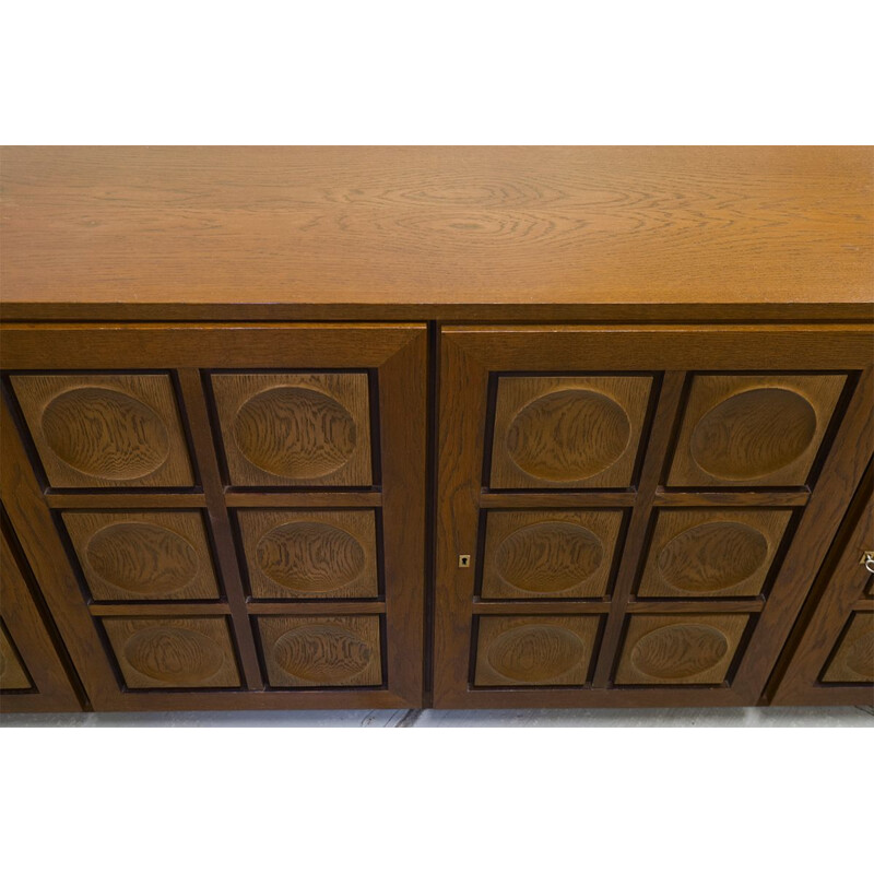 Vintage brutalist Belgian sideboard in stained oak