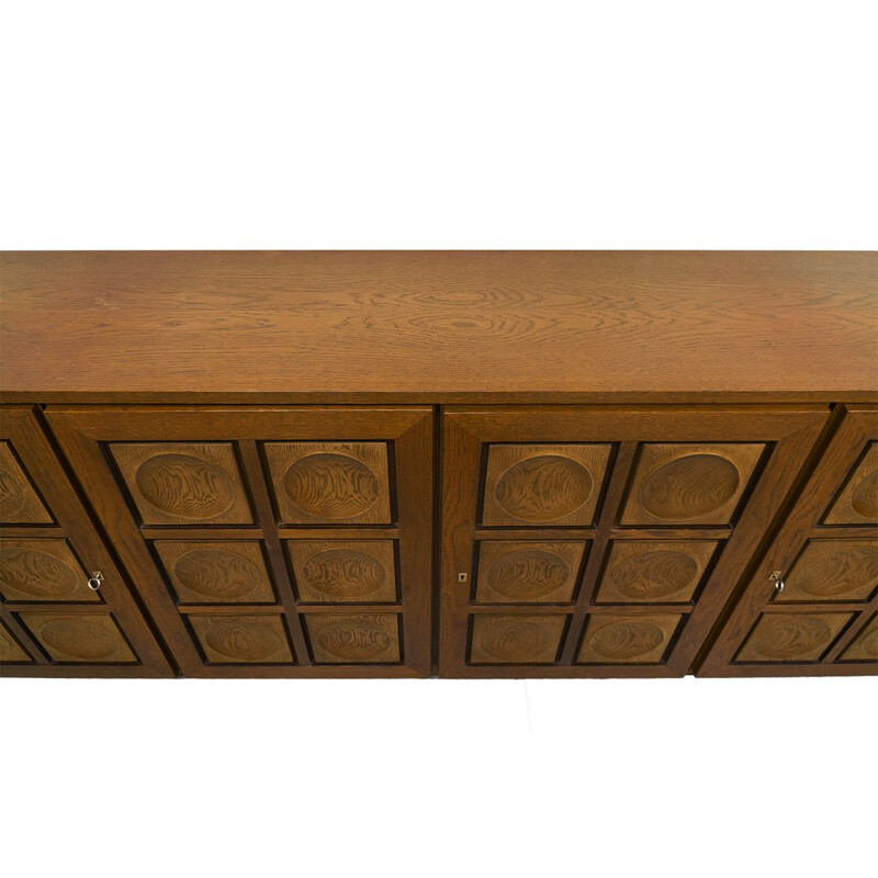 Vintage brutalist Belgian sideboard in stained oak