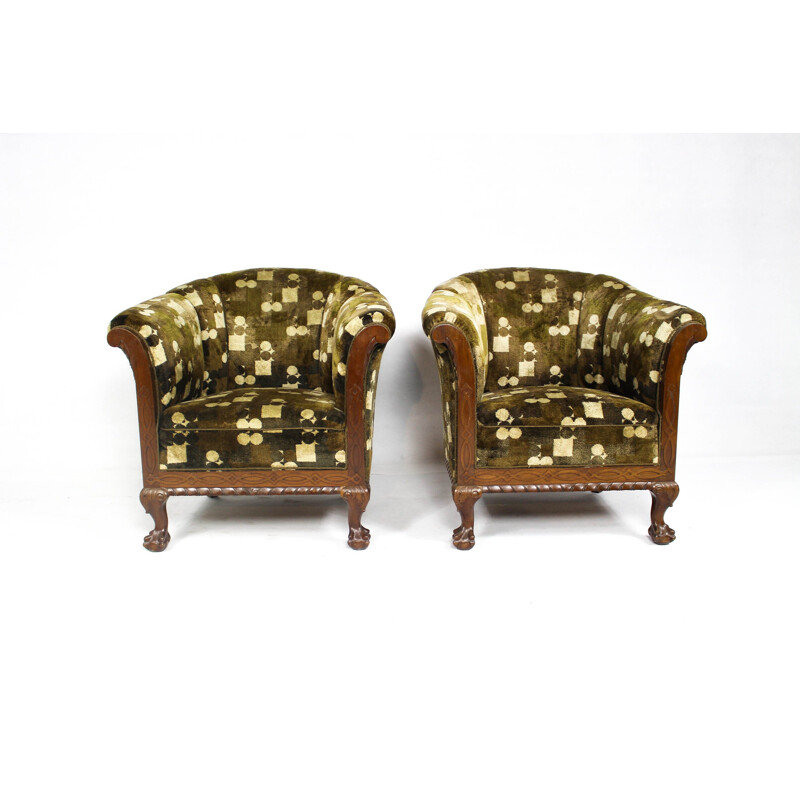 Vintage set of 2 Chippendale Club armchairs