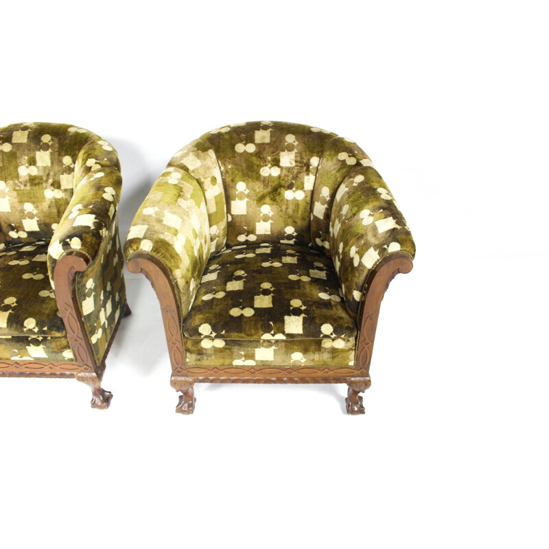 Vintage set of 2 Chippendale Club armchairs