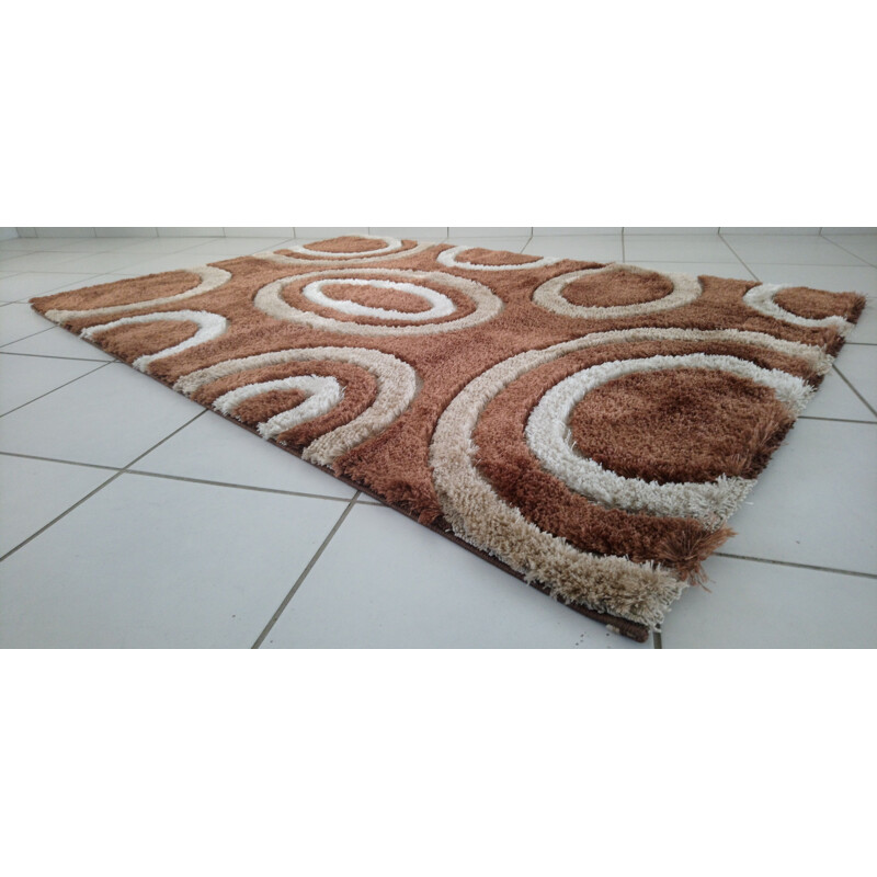 Rectangular vintage carpet made of polyacrylic wool and silky yarns