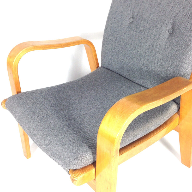 FB-06 easy chair in birchwood and grey mottled fabric, Cees BRAAKMAN - 1950s