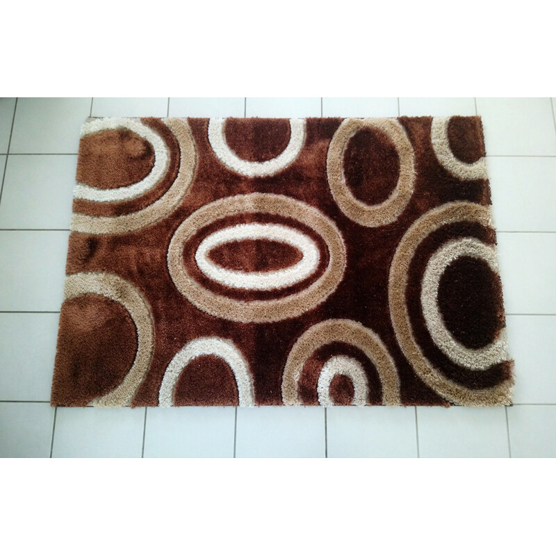 Rectangular vintage carpet made of polyacrylic wool and silky yarns