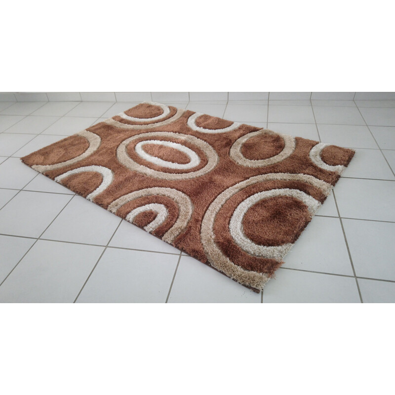 Rectangular vintage carpet made of polyacrylic wool and silky yarns