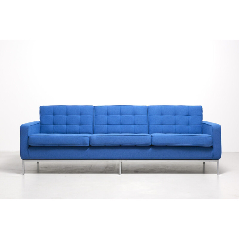 Vintage clear blue 3-seater sofa by Florence Knoll