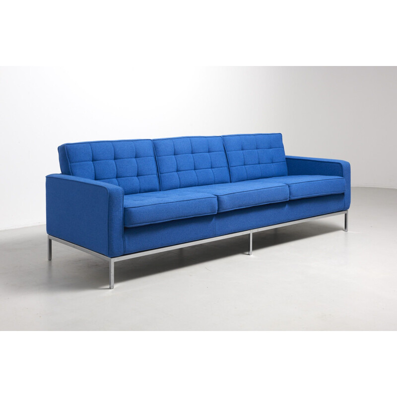 Vintage clear blue 3-seater sofa by Florence Knoll