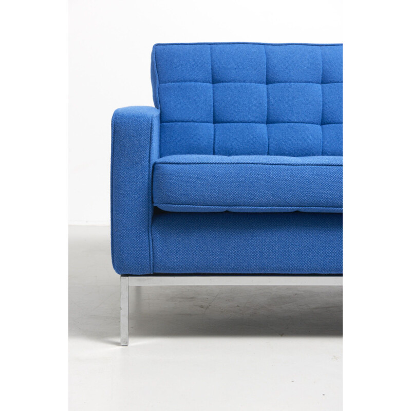 Vintage clear blue 3-seater sofa by Florence Knoll