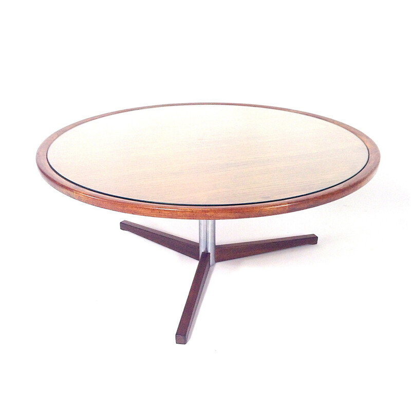 Table basse ronde en teck, verre et métal, Martin VISSER - 1950