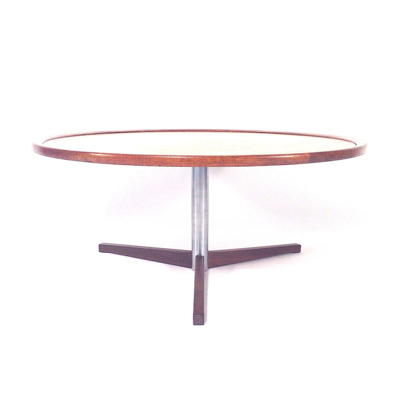 Round coffee table in teak, glass and metal, Martin VISSER - 1950s