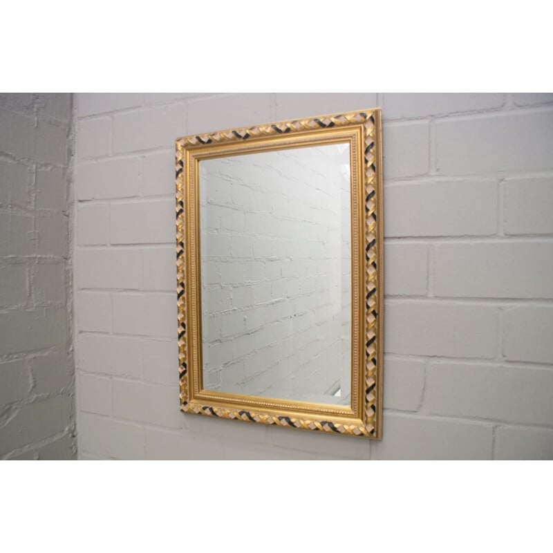 Vintage rectangular gilded faceted mirror with wooden frame