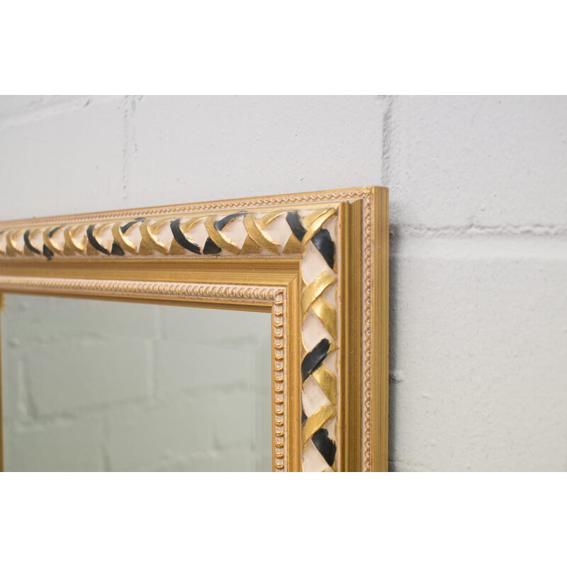 Vintage rectangular gilded faceted mirror with wooden frame