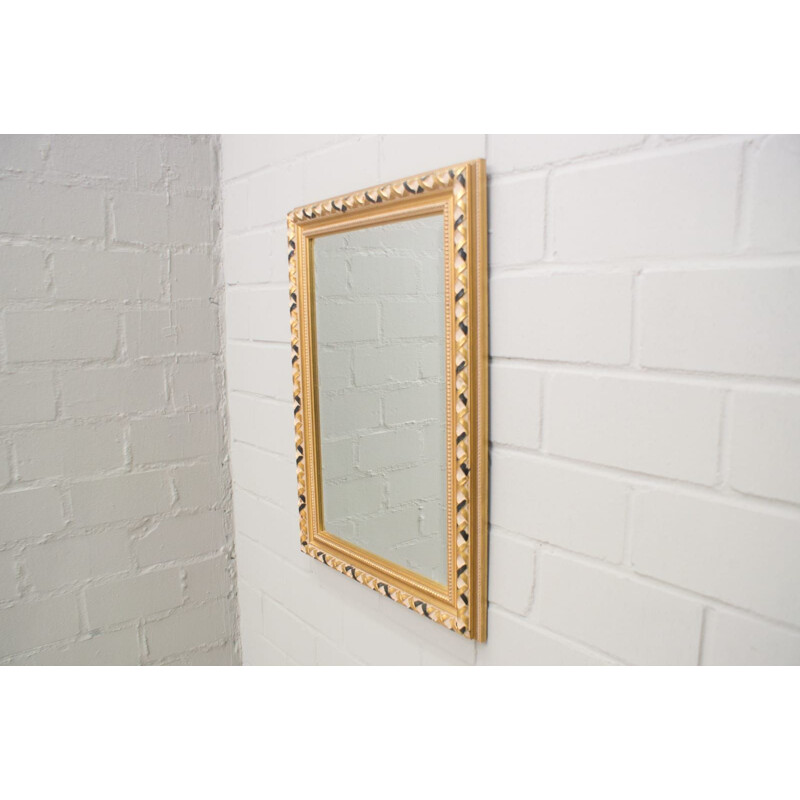 Vintage rechthoekige vergulde facetgeslepen spiegel met houten lijst