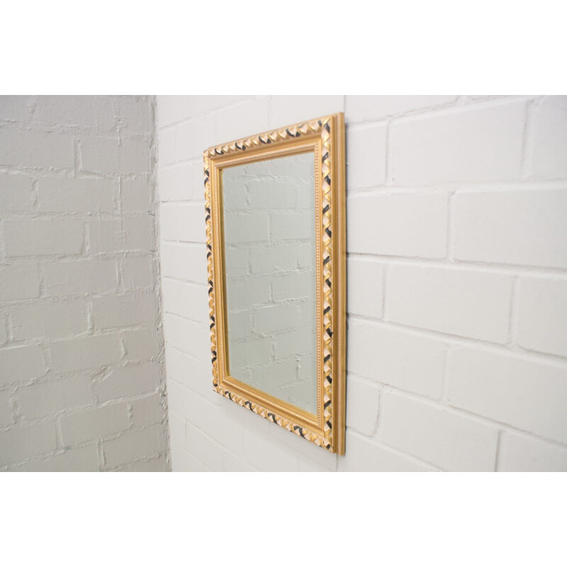 Vintage rectangular gilded faceted mirror with wooden frame