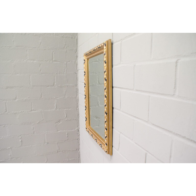 Vintage rectangular gilded faceted mirror with wooden frame