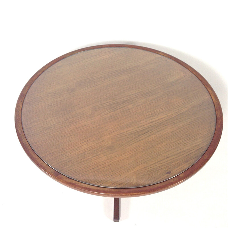 Round coffee table in teak, glass and metal, Martin VISSER - 1950s