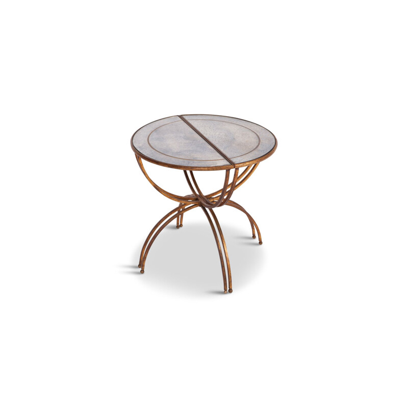 Set of 2 demi-Lune Sidetables with Mirrored Glass Tops by Maison Baguès