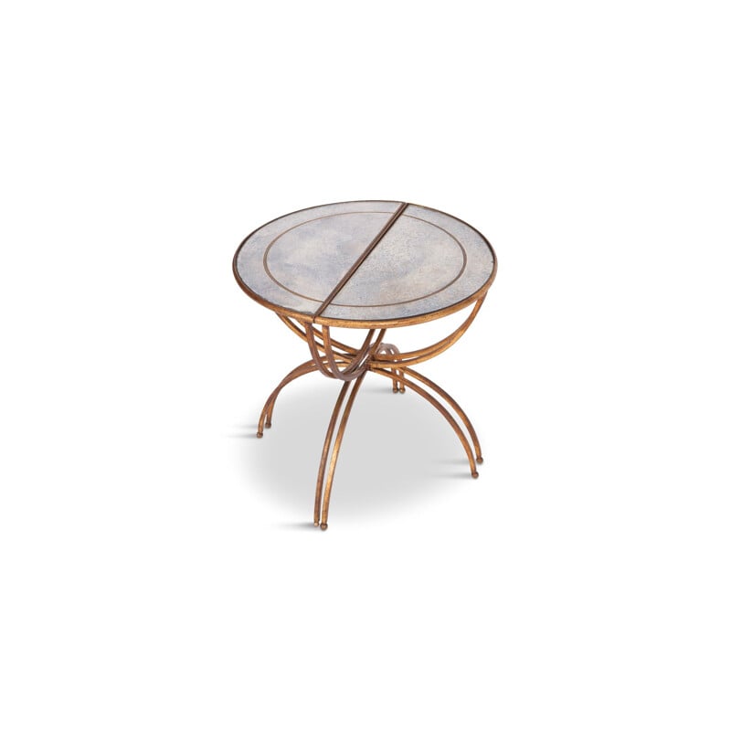 Set of 2 demi-Lune Sidetables with Mirrored Glass Tops by Maison Baguès
