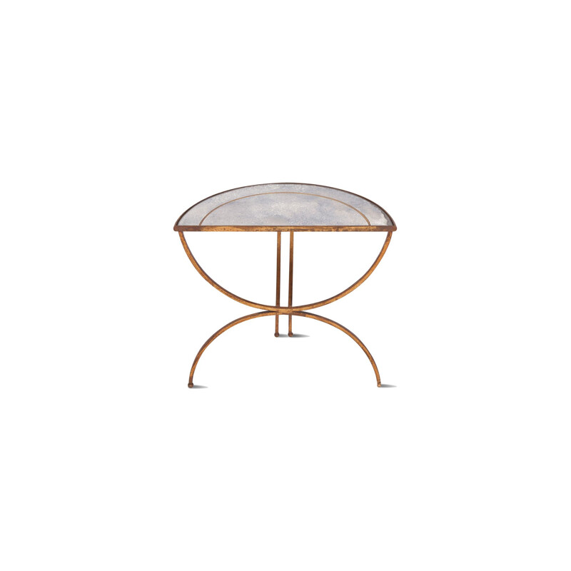 Set of 2 demi-Lune Sidetables with Mirrored Glass Tops by Maison Baguès