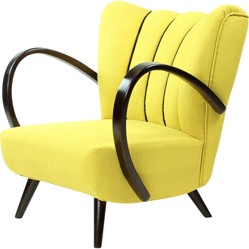 Vinta set of 2 yellow armchairs by Jindrich Halabala