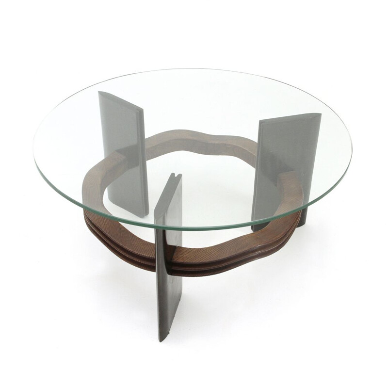 Vintage Italian coffee table with glass top by Vittorio Valabrega