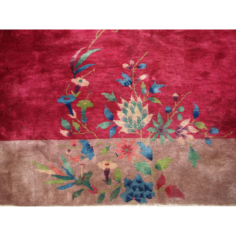 Vintage handmade Chinese carpet in red wool