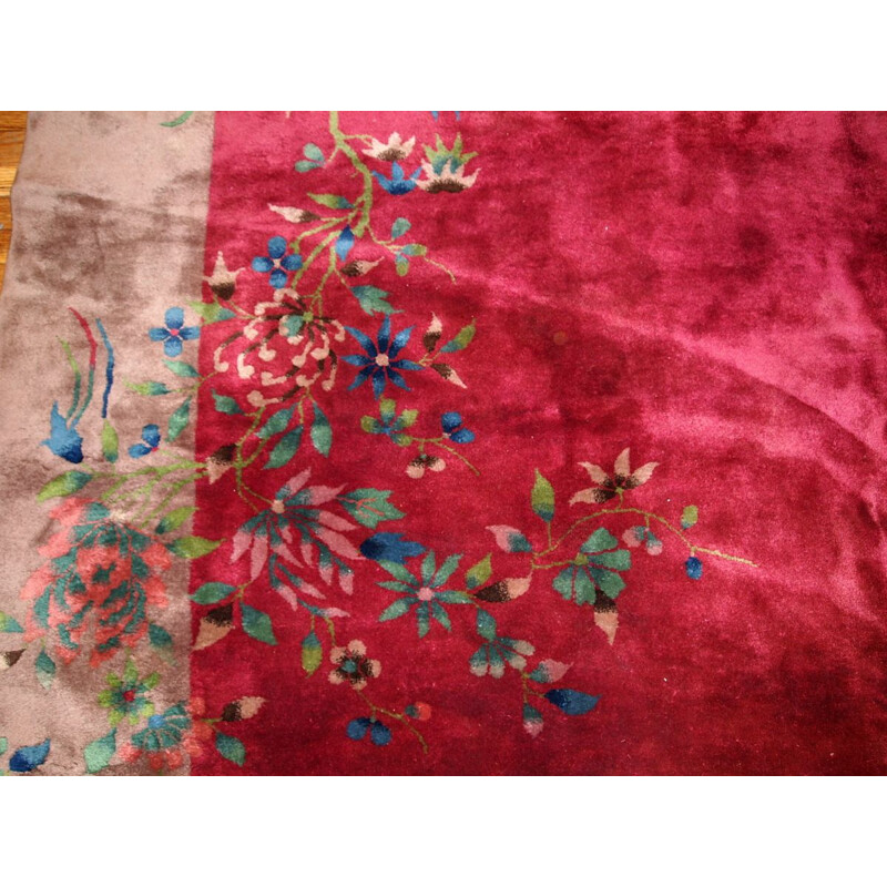 Vintage handmade Chinese carpet in red wool