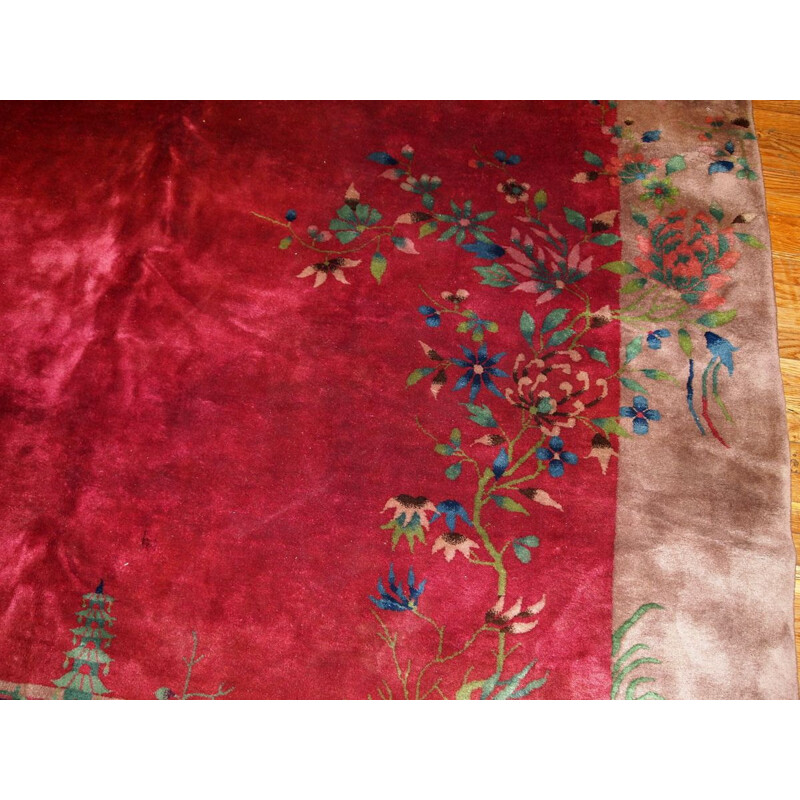 Vintage handmade Chinese carpet in red wool