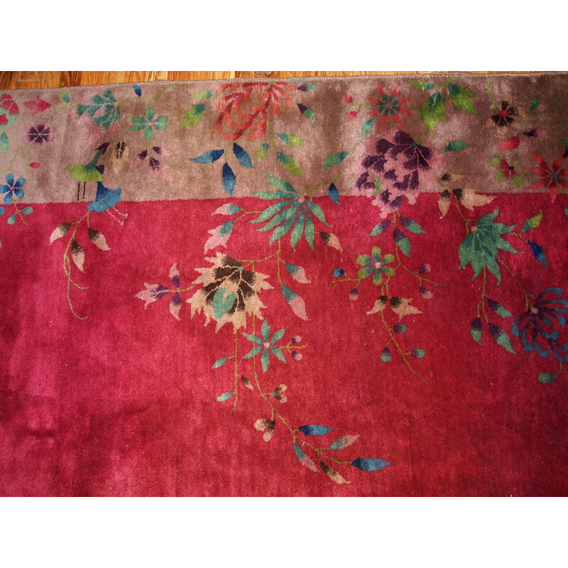 Vintage handmade Chinese carpet in red wool