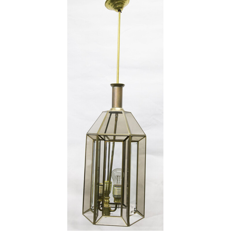 Vintage pendant lamp in golden glass