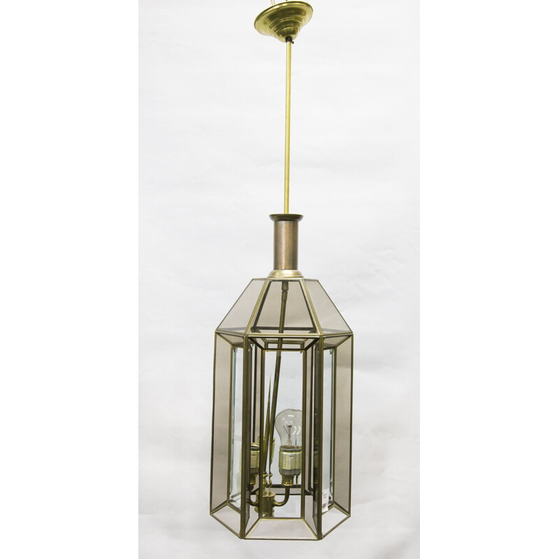 Vintage pendant lamp in golden glass