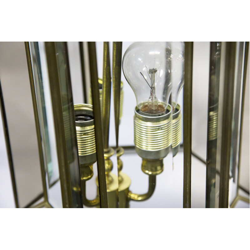 Vintage pendant lamp in golden glass