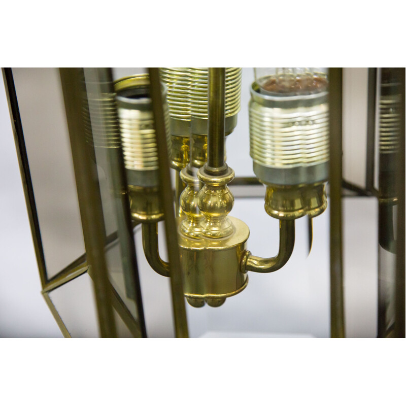 Vintage pendant lamp in golden glass