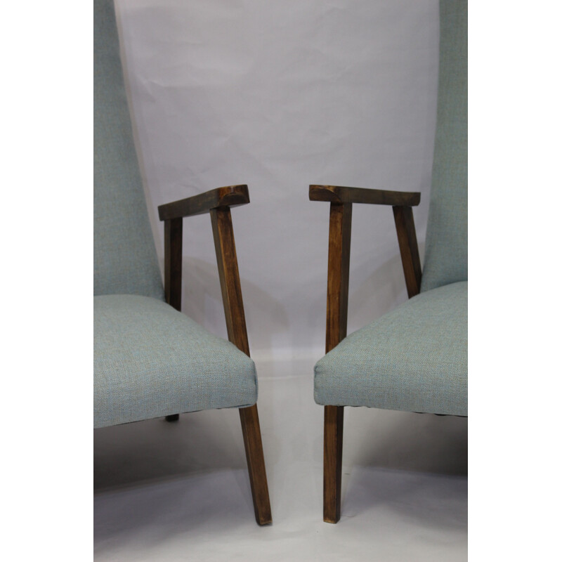 Set of 2 vintage Scandinavian armchairs in blue fabric