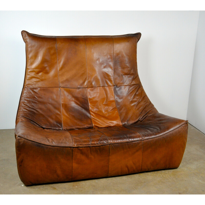 Vintage 2-seater sofa in leather by Gerard van den Berg