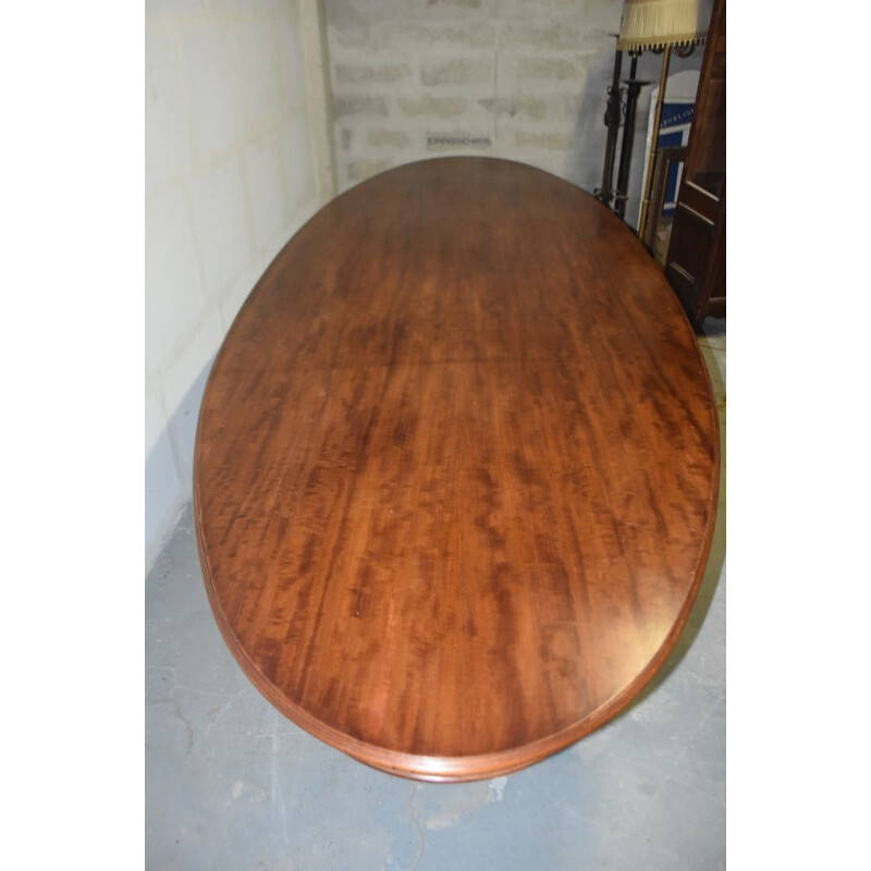 Mesa de conferência oval de mogno e latão Vintage