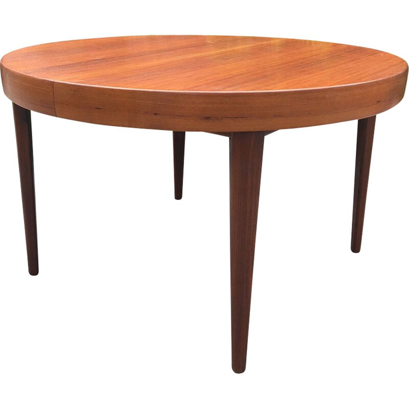 Vintage round dining table in teak, 4 to 12 people